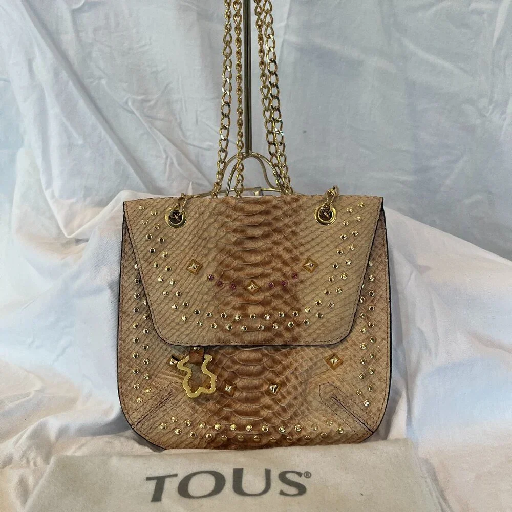 TOUS -- Python Crossbody Bag -- Gold Chain -- Animal Print -- Dust Bag - Picture 1 of 10